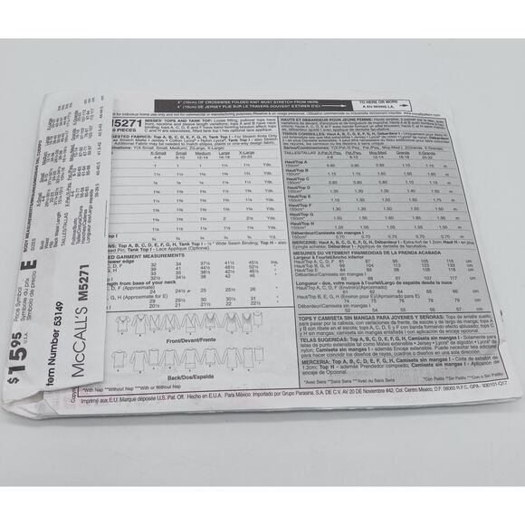 McCalls M5271 Size Z L XL Misses Tops & Tank Top Shirts Uncut 2006 - Picture 4 of 4